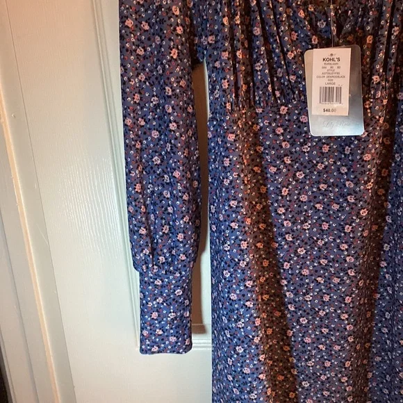 NWT Blue floral Lily Rose scoop neck shirt dress. Short size large - Picture 3 of 4